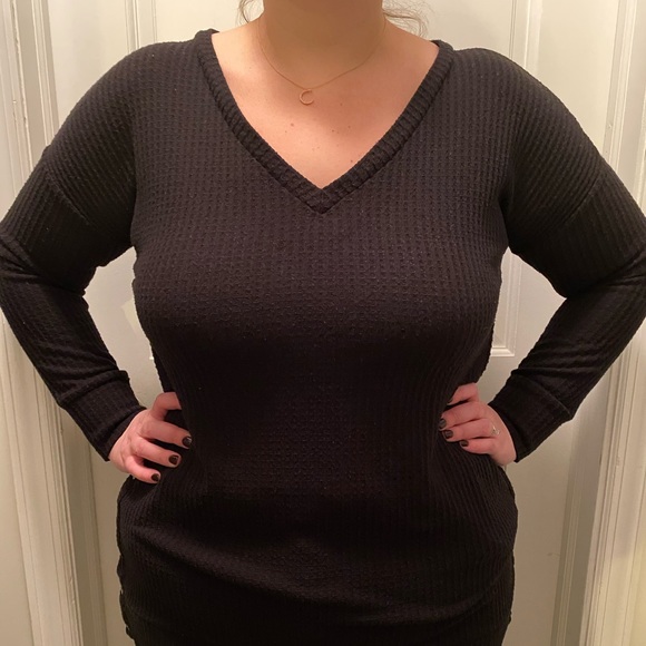 Black Brushed Thermal Waffle Knit Sweater - Picture 2 of 5